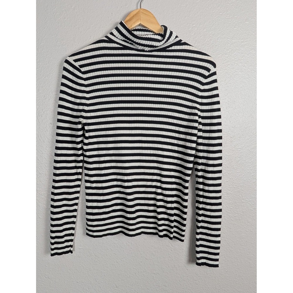 Trina Turk Sweater Womens Large Striped Ribbed Mock Neck Pullover Top